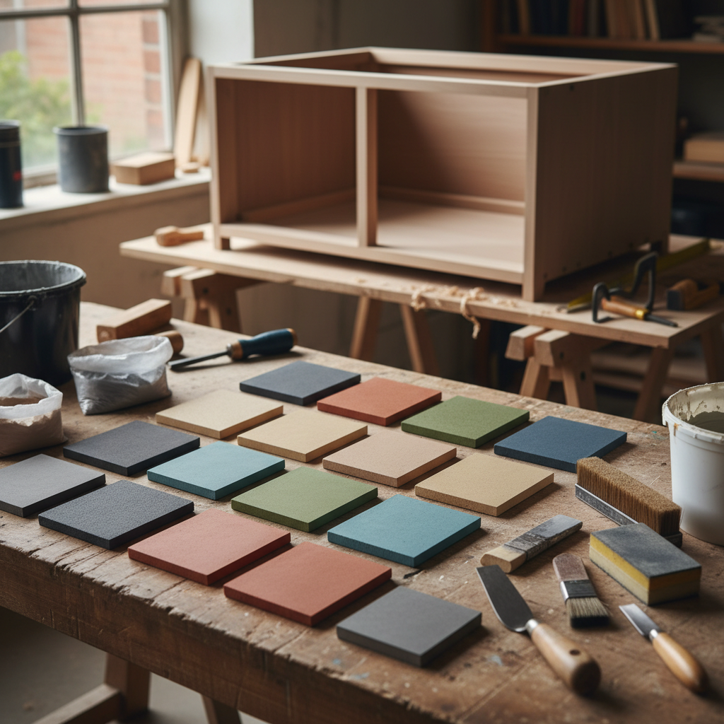 Sélection matériaux pour meuble artisanal sur mesure Mortex coloris