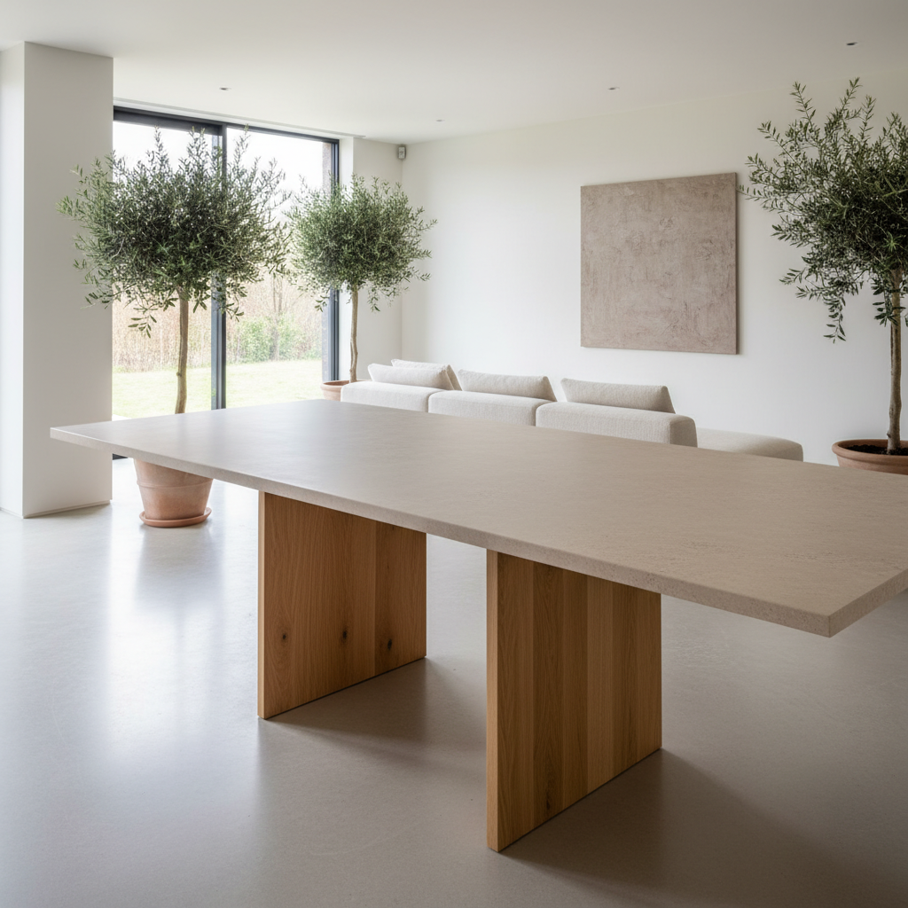 Table mortex furniture artisanale en béton ciré dans intérieur moderne