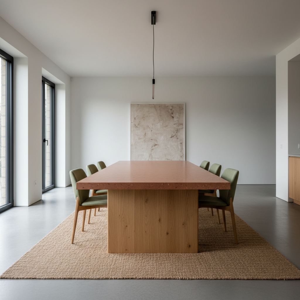 Dimensions table familiale en mortex dans un intérieur moderne