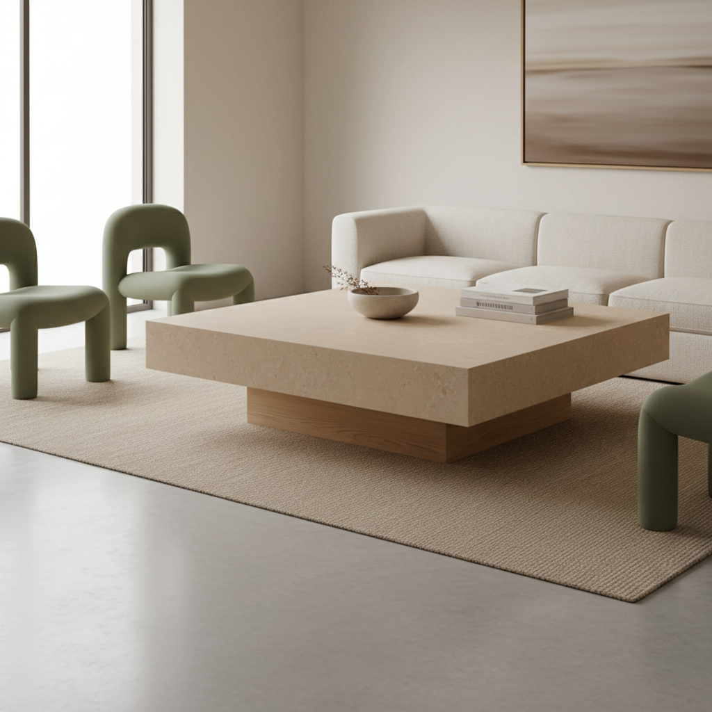 table basse mortex béton minéral sable négocier délais fabricant mobilier sur mesure