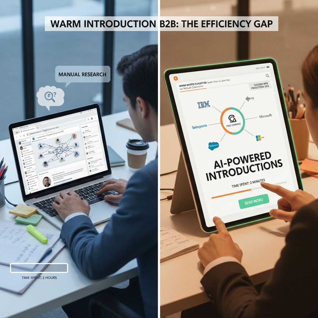 warm introduction B2B platform comparison showing manual vs automated approaches