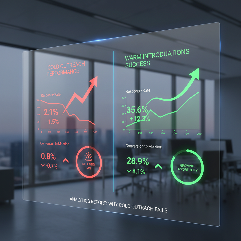 analytics dashboard illustrating why cold outreach fails while warm introductions succeed