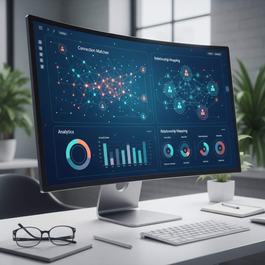 AI-powered curated business networks dashboard showing connection analytics and matching algorithms