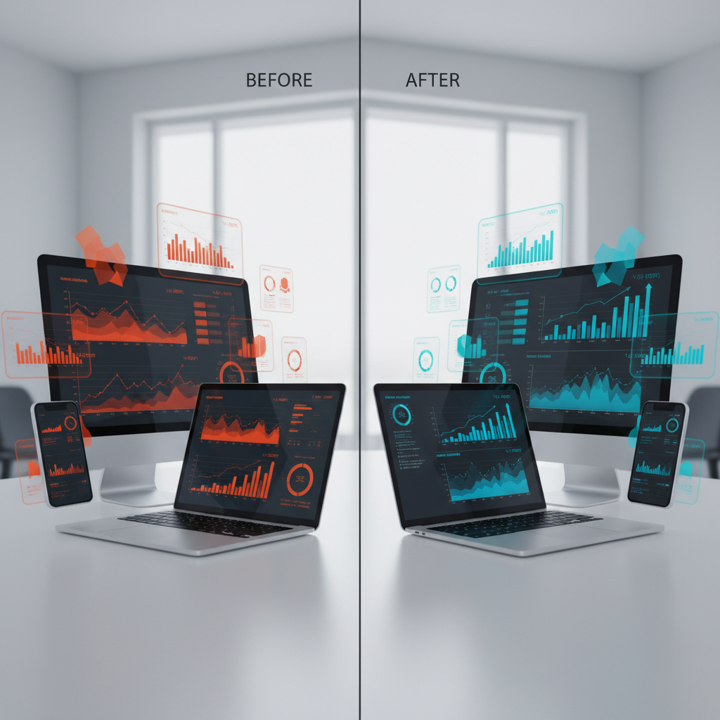 digital marketing services performance comparison showing improved website analytics and conversion rates