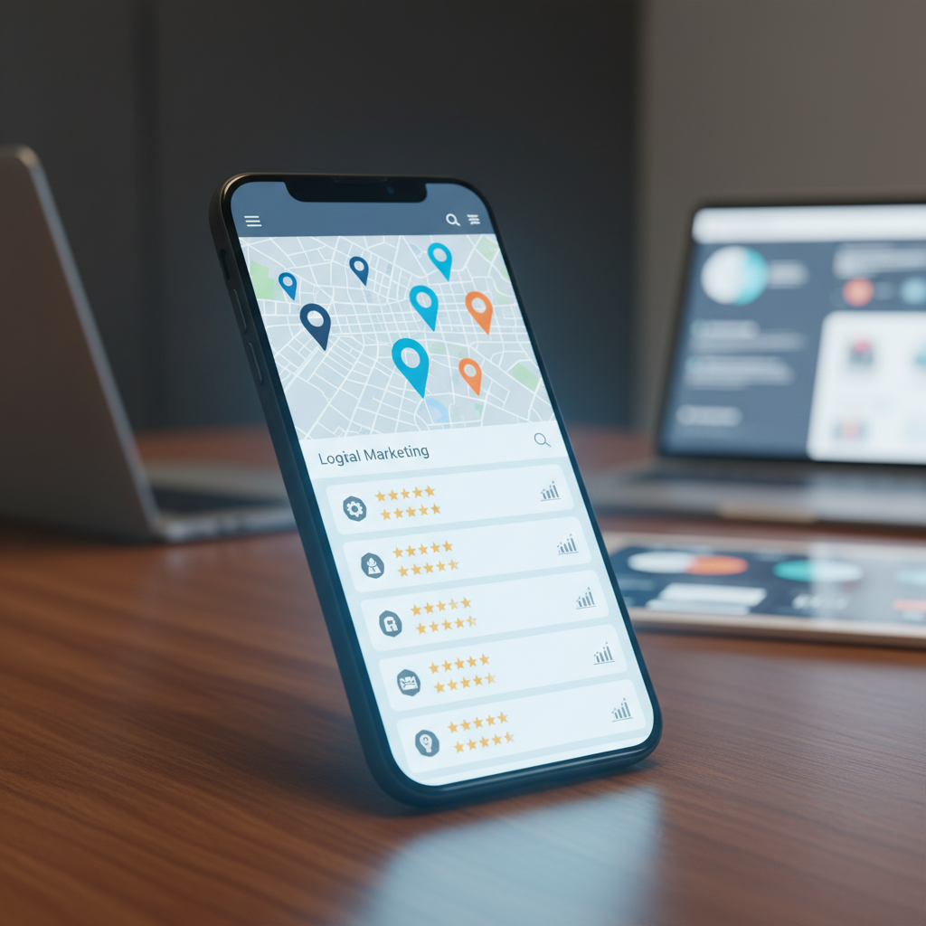 mobile local search results showing digital marketing services providers with optimized local listings