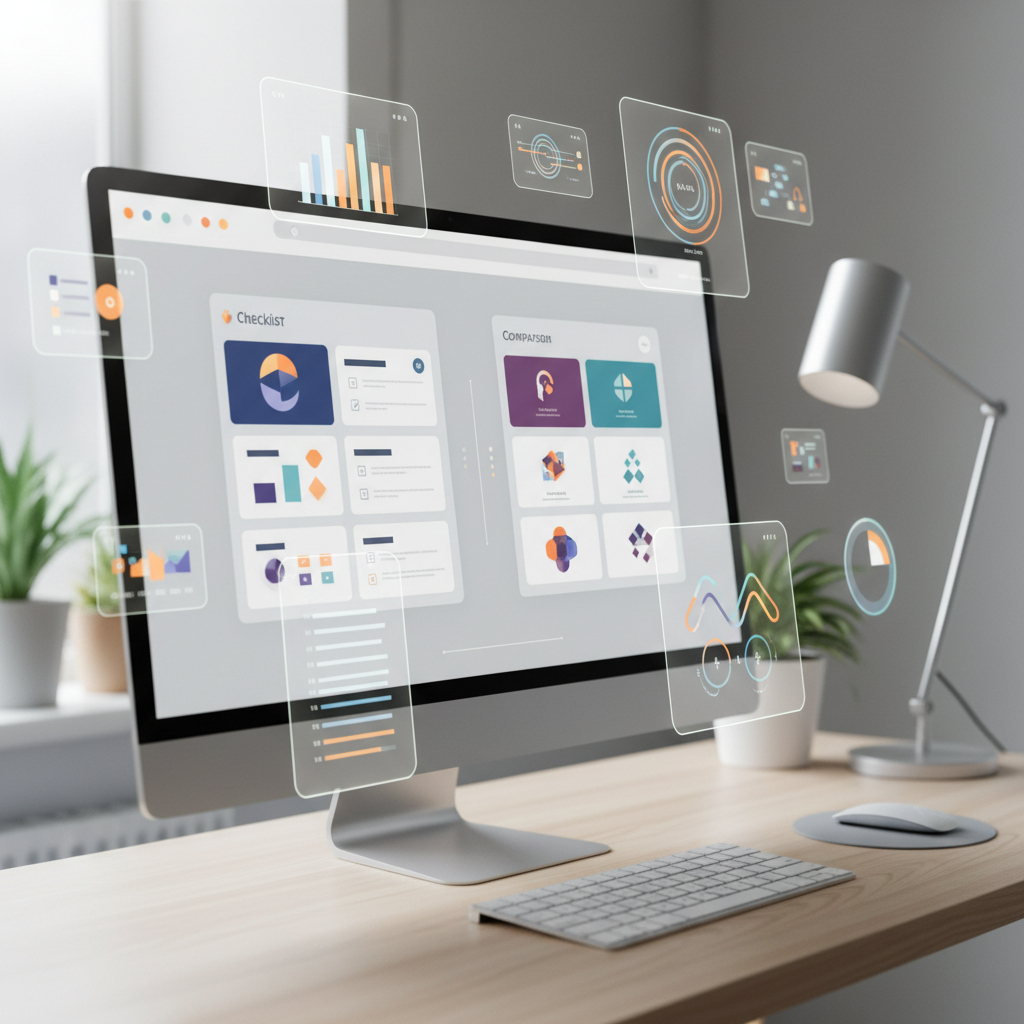 website design company checklist and comparison on desktop screen mockup