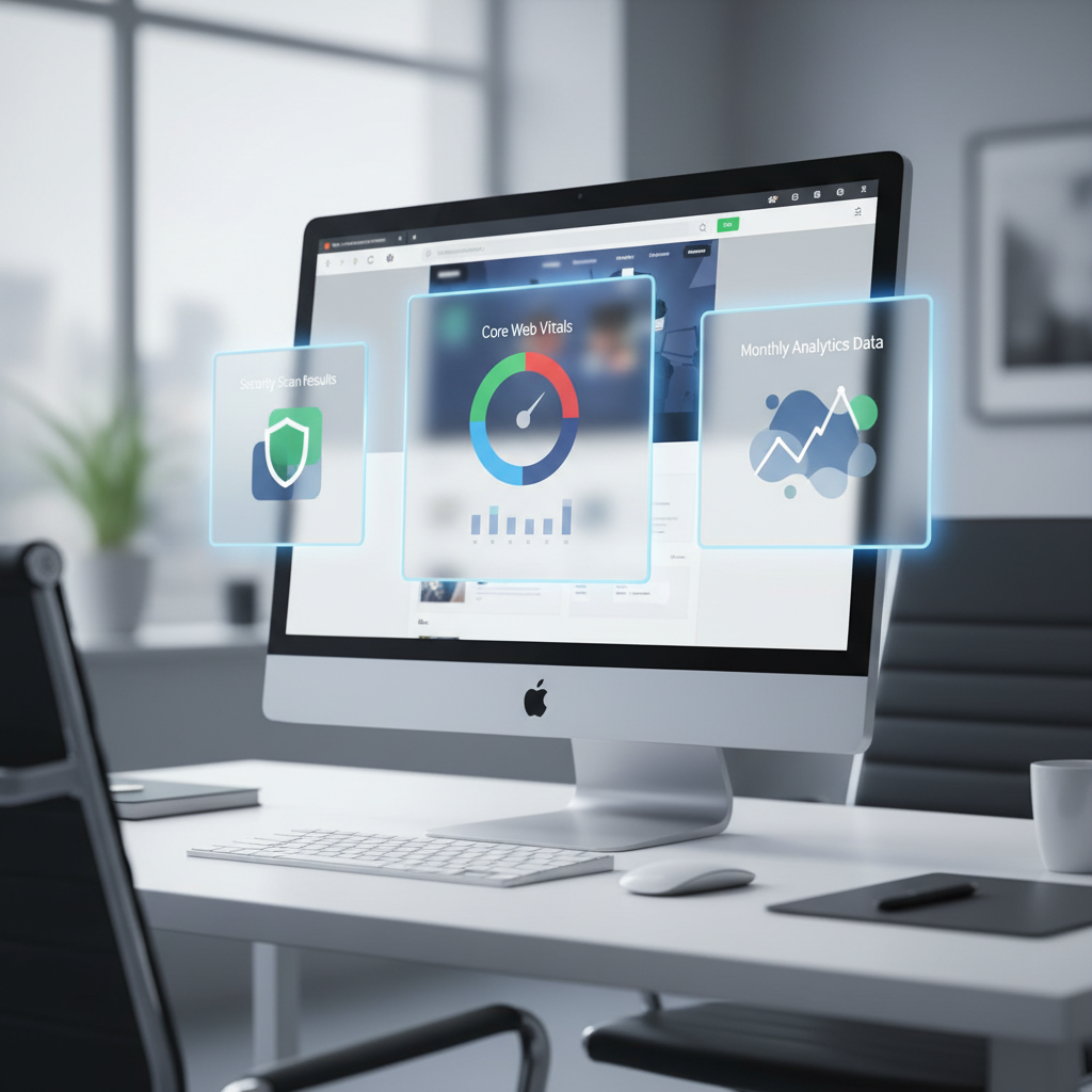 website maintenance services performance report showing Core Web Vitals and security monitoring results