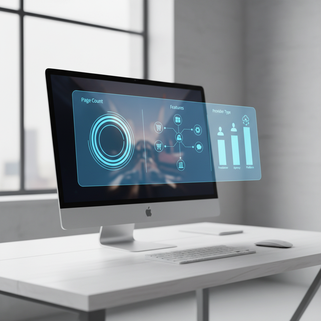 key factors affecting website design cost shown on professional dashboard mockup