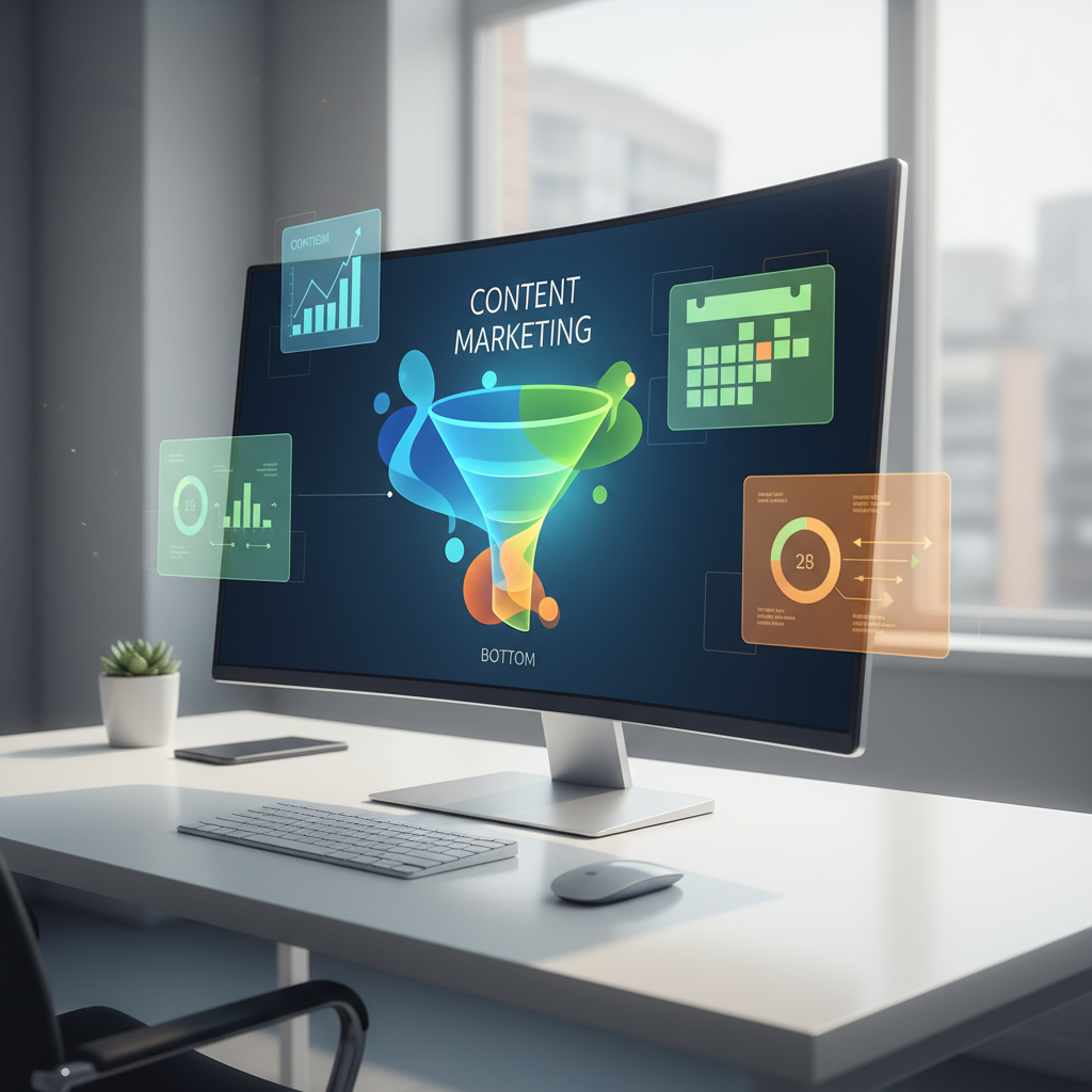 content marketing strategy buyer journey funnel displayed on desktop monitor