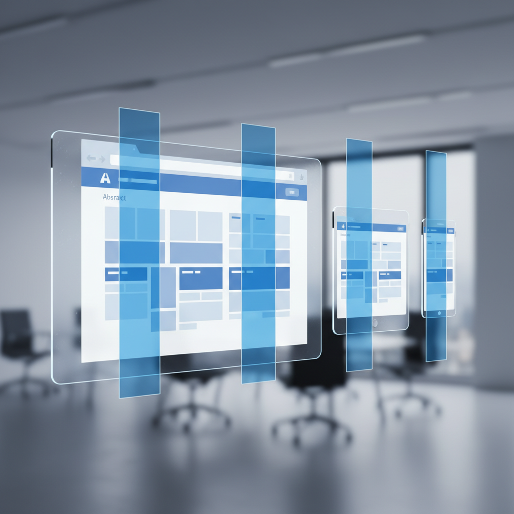 CSS media query breakpoints illustrated in a responsive website design dashboard