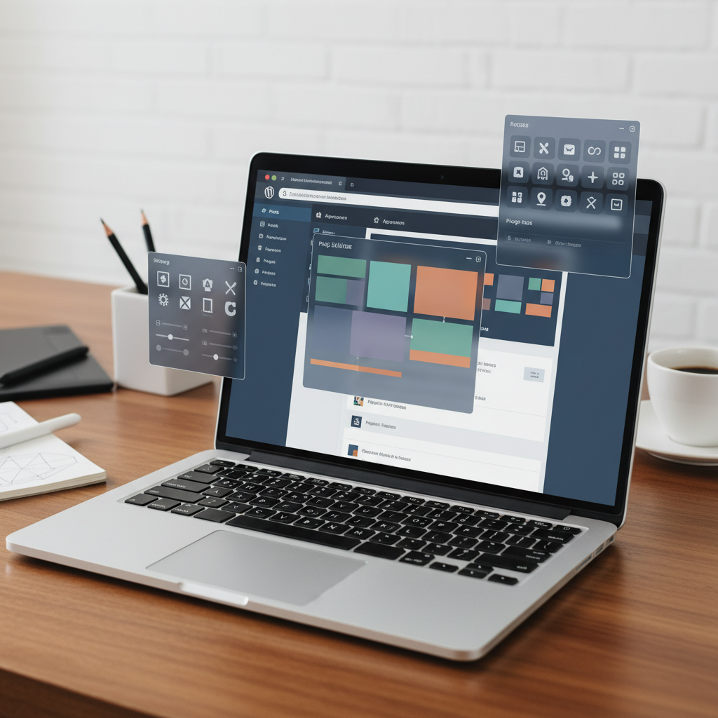 WordPress website design admin dashboard configuration on laptop screen