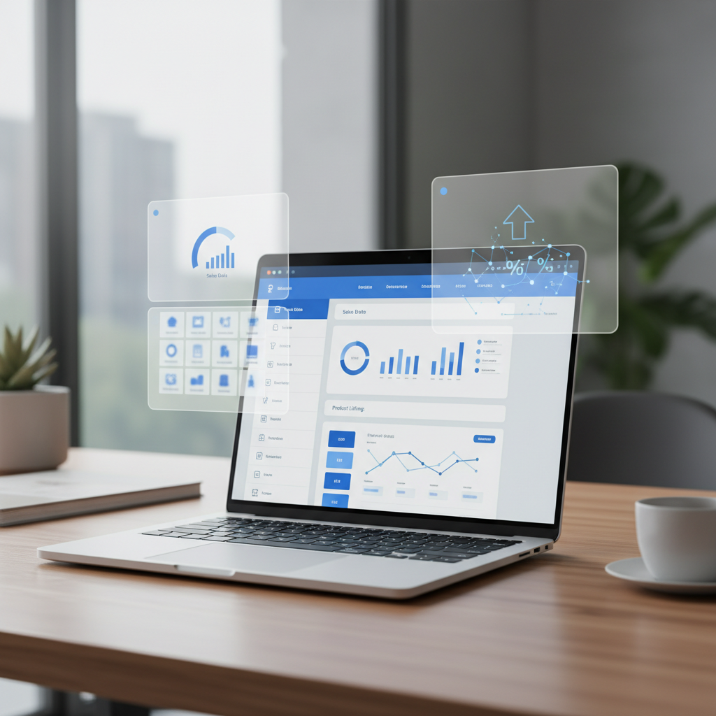 ecommerce website design platform dashboard showing sales analytics and product management