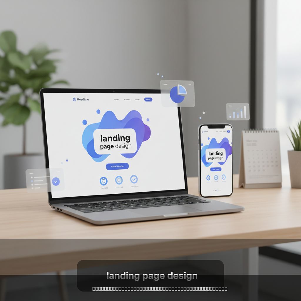 landing page design displayed on laptop and mobile device showing hero section and CTA