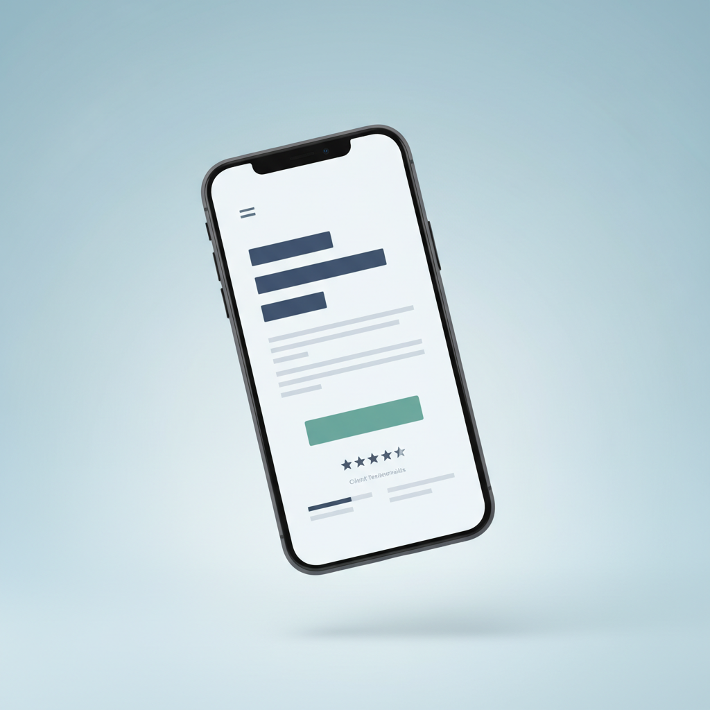 mobile landing page design showing headline CTA and social proof on smartphone screen