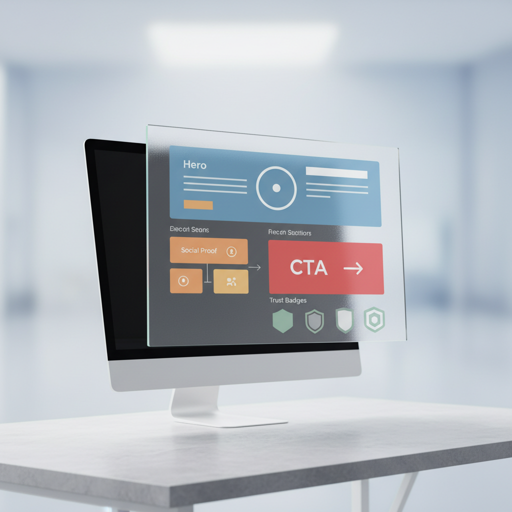 landing page design wireframe dashboard showing key sections and conversion elements