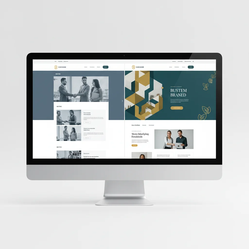 before and after comparison of branding and web design transformation on desktop monitor mockup
