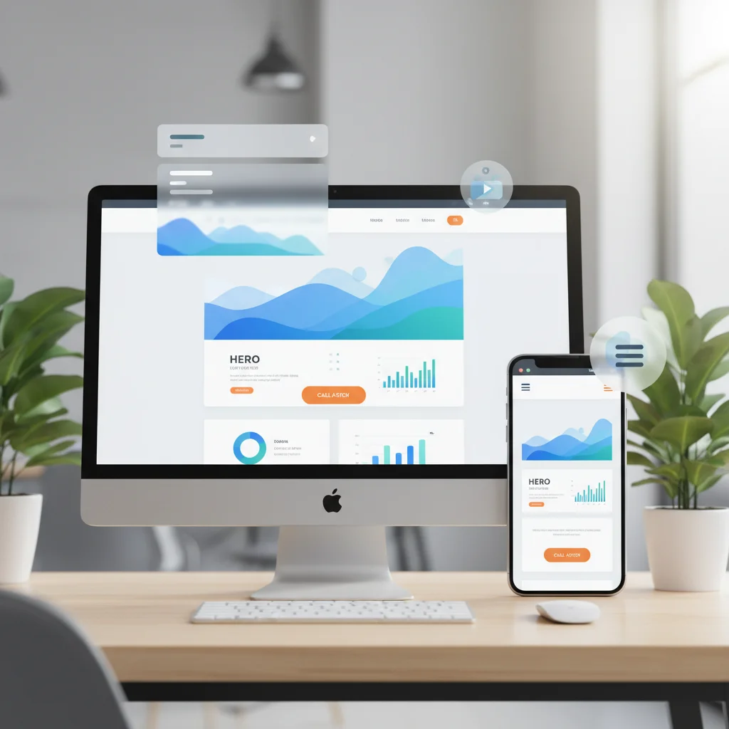best practices for business website design shown on desktop and mobile device mockups with clear navigation and call to action
