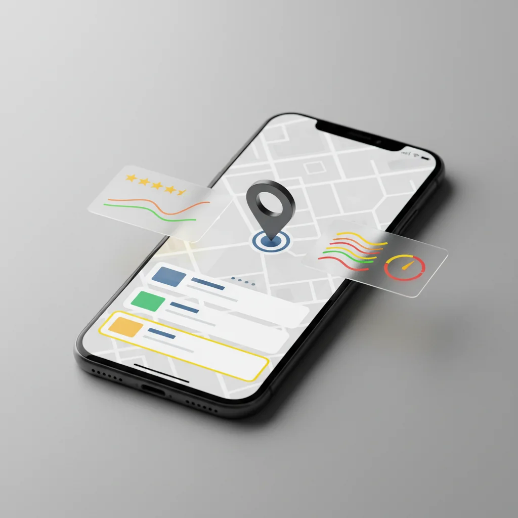 Mobile phone showing local SEO results as part of how to improve website traffic for small businesses