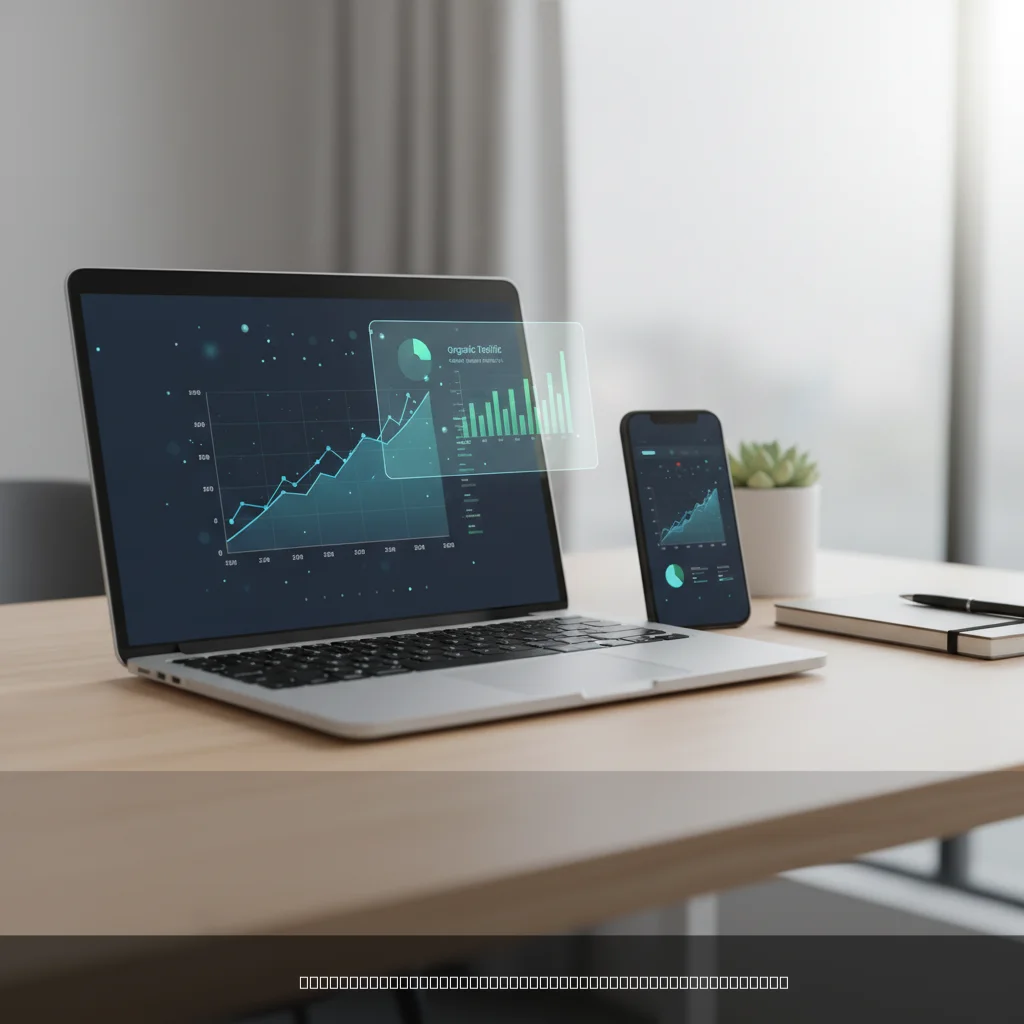 Website analytics dashboard showing how to improve website traffic with rising organic visitor metrics