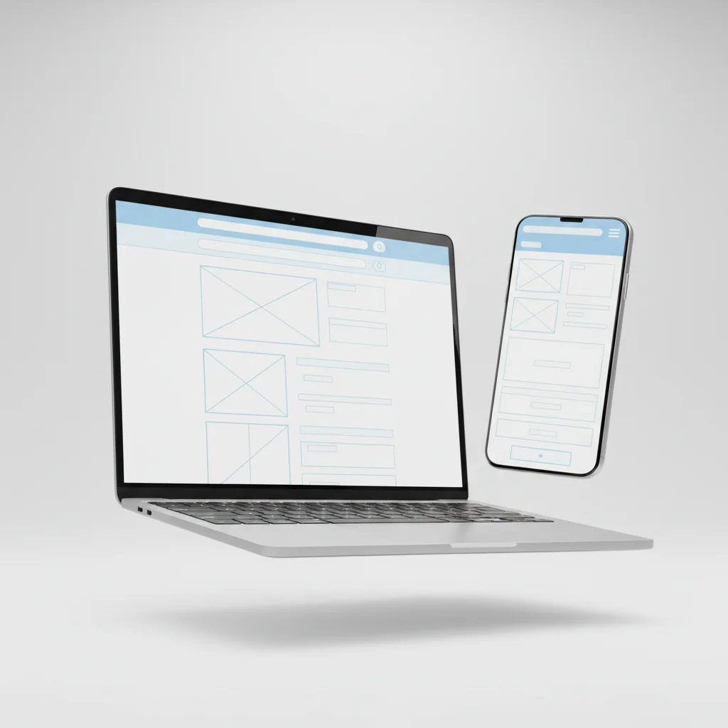 mobile-first web design wireframe and layout planning on laptop and smartphone screens