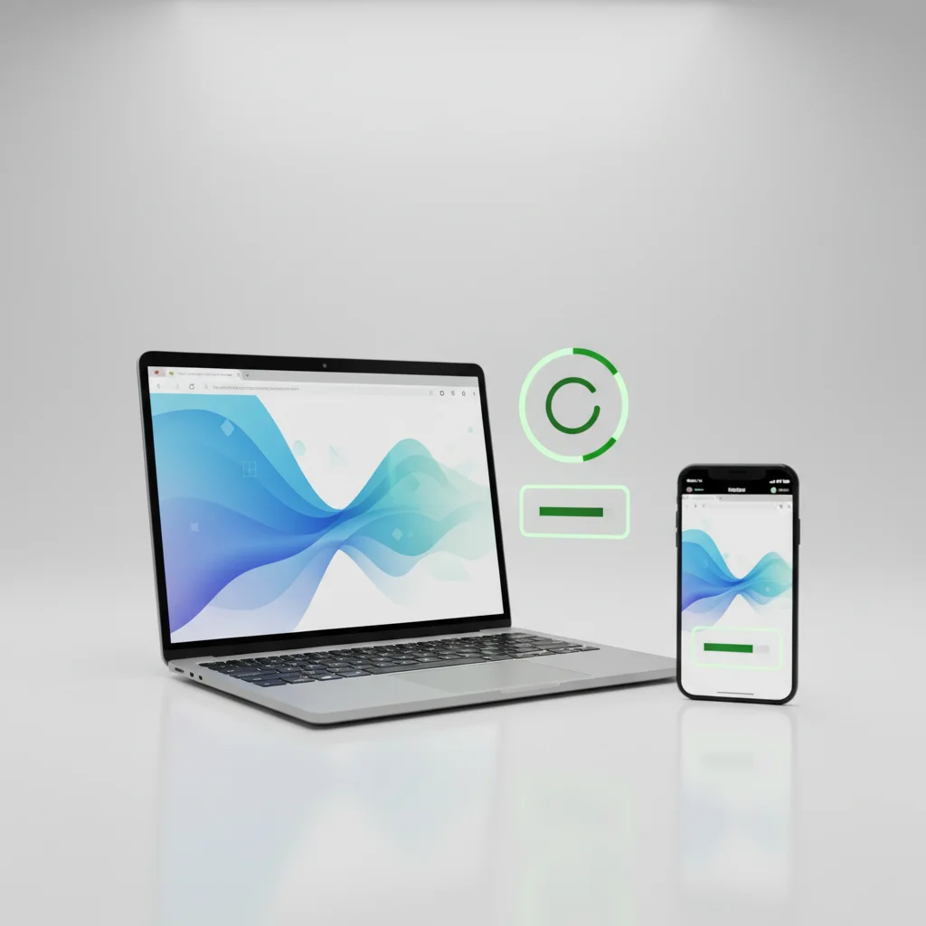Website speed optimization best practices shown on laptop and mobile with green performance scores