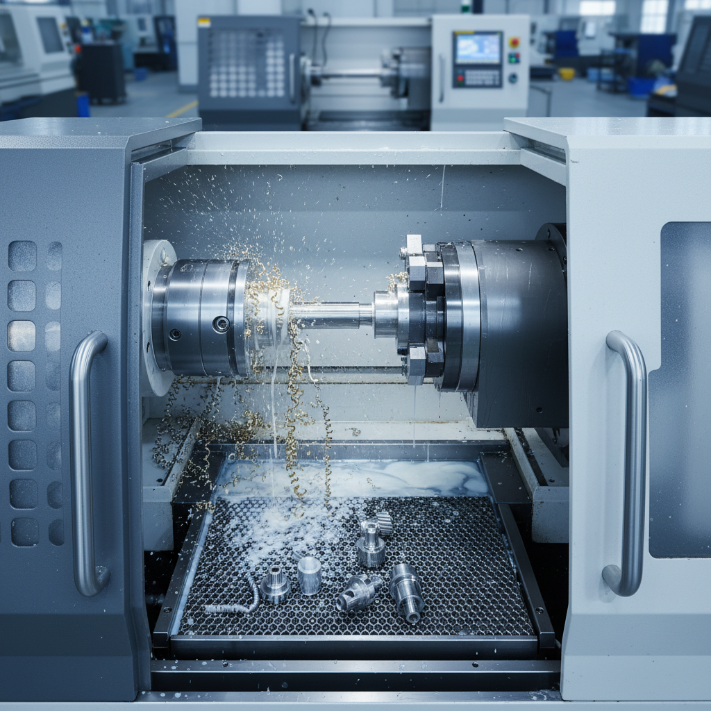 CNC Swiss lathe machine producing small automotive precision parts