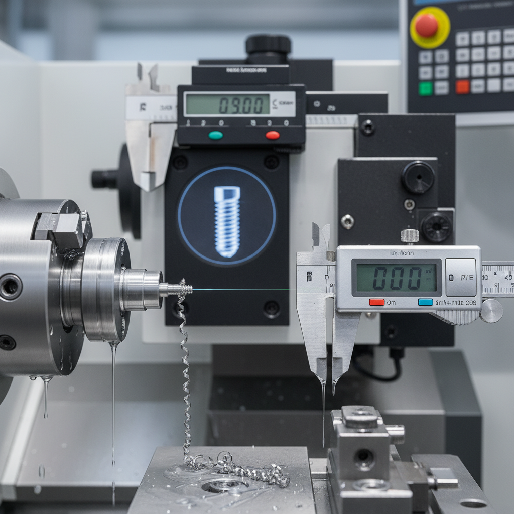 Swiss lathe precision machining a small medical screw, demonstrating tight tolerances in what is precision machining