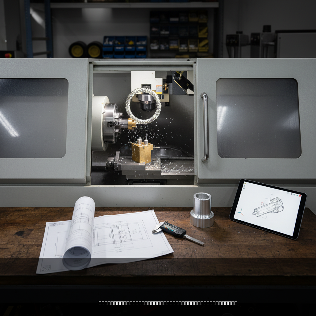 CNC turning center performing quick turn machining of small precision metal components