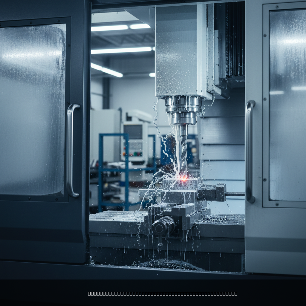 CNC machining center performing steel machining services on a precision steel component
