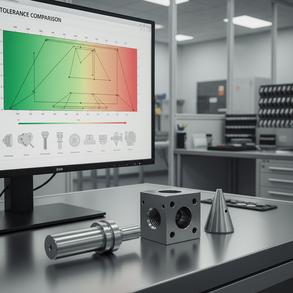 CNC tolerancing explained with tolerance comparison chart and precision machined sample parts for process selection