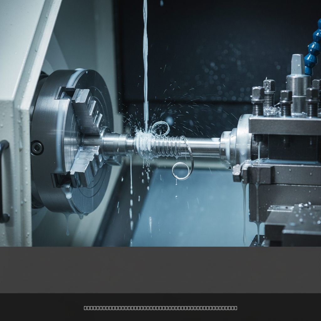 CNC threading services close-up of external thread cutting on CNC lathe