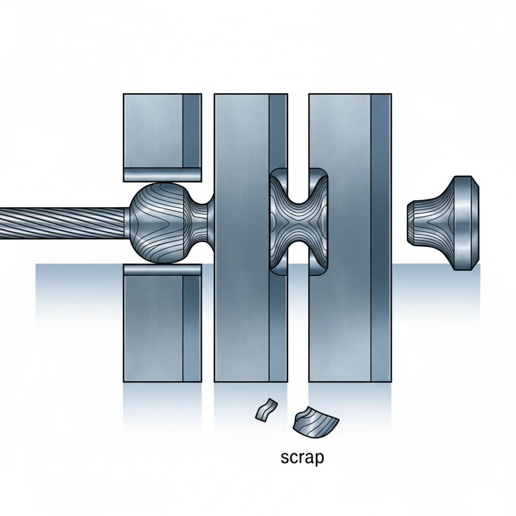 cross-section diagram of cold forging process showing types of forging at room temperature