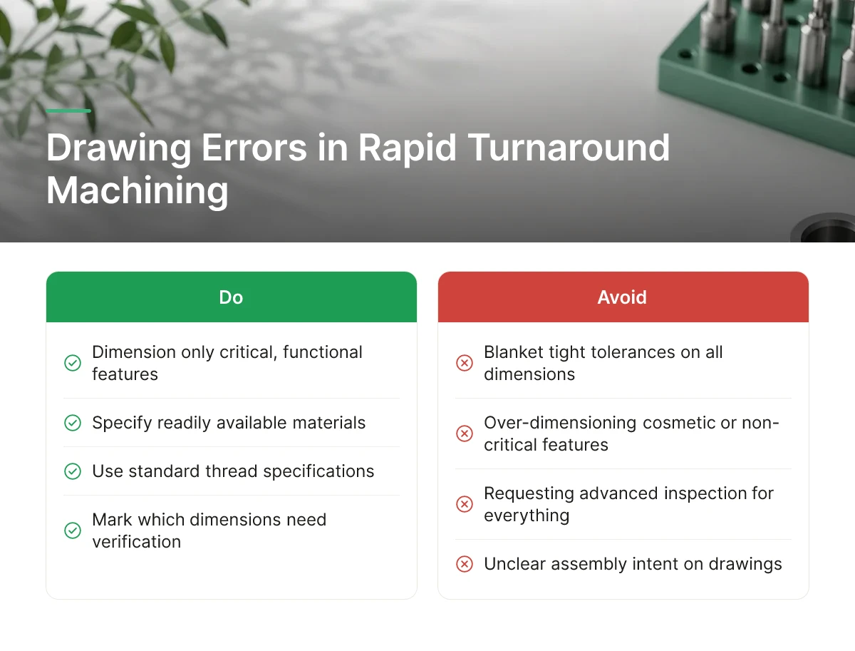 Drawing Errors in Rapid Turnaround Machining