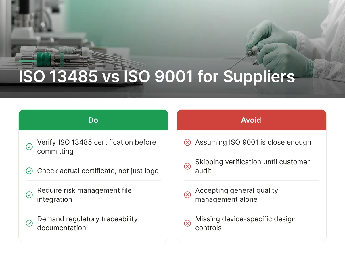 ISO 13485 vs ISO 9001 for Suppliers