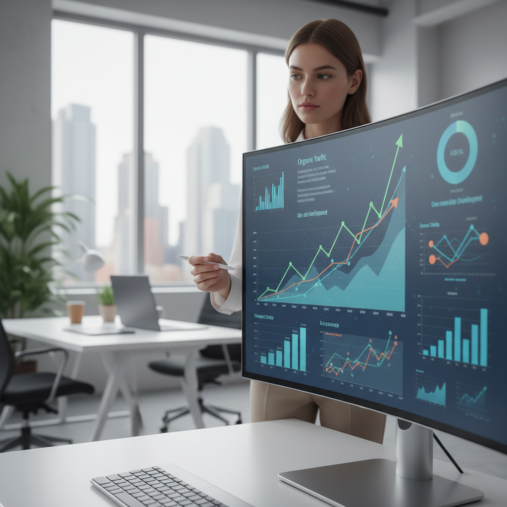 Professionnel analysant les performances SEO avec une plateforme IA pour choisir une agence marketing digital en 2026
