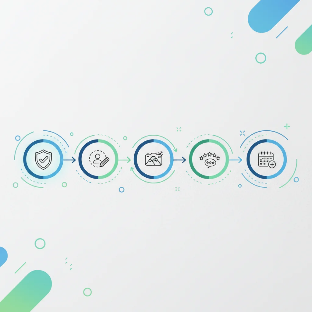 Infographie des 5 étapes clés pour l'optimisation fiche Google My Business en 2026