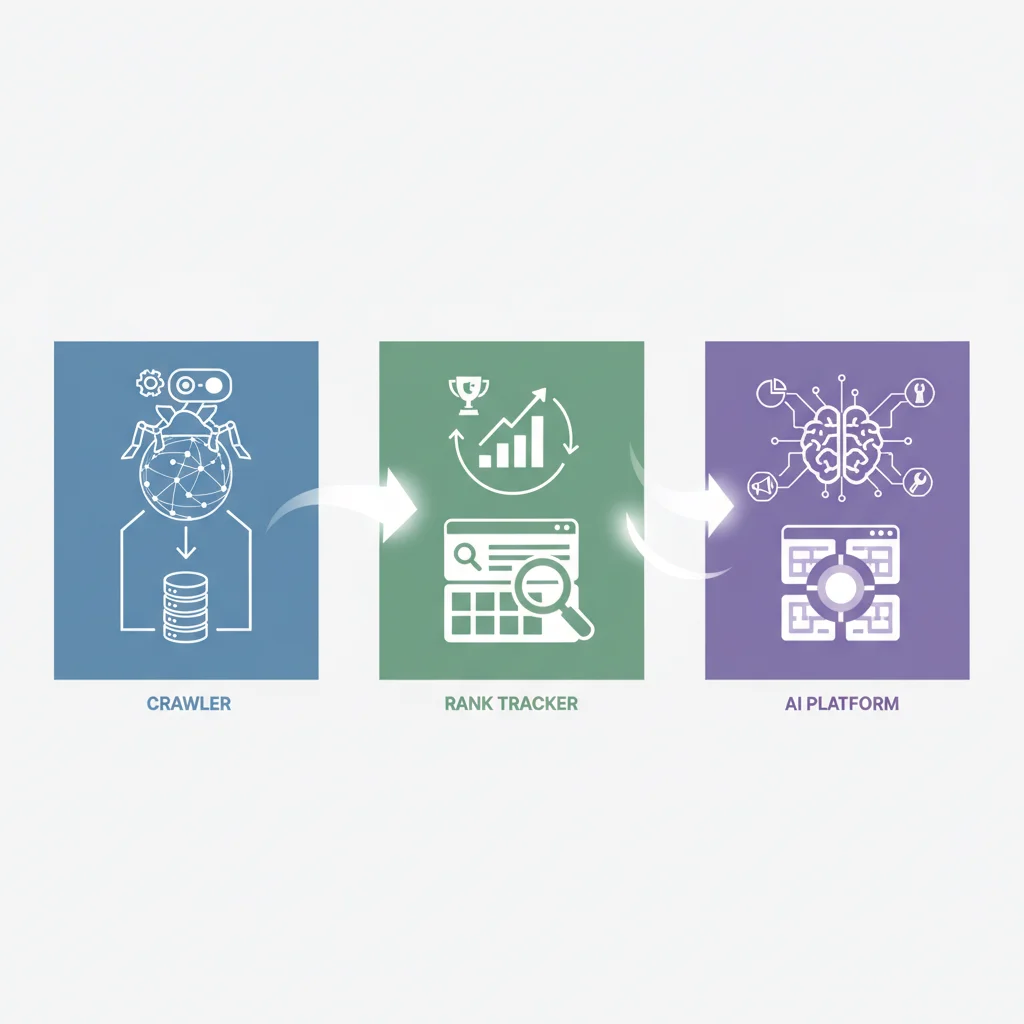 Comparaison des types d'outils d'analyse SEO automatisés crawler rank tracker et IA