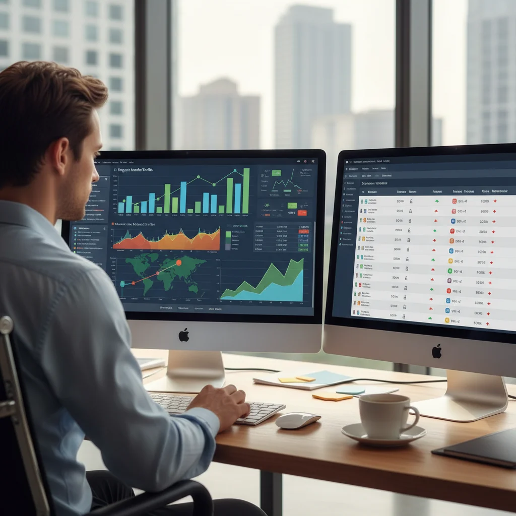 Professionnel utilisant un outil analyse SEO automatisé pour optimiser le référencement d'un site web