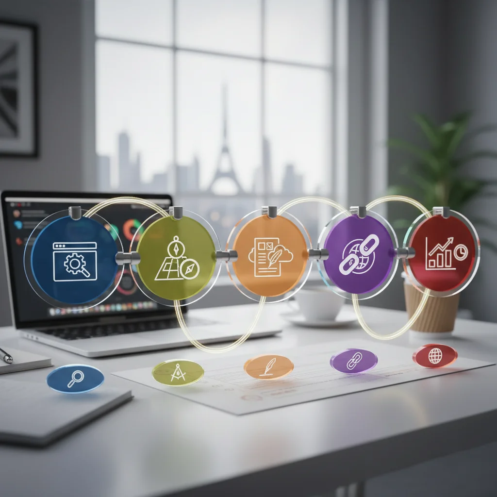 Processus de travail de la meilleure agence SEO France illustrant les étapes clés du référencement naturel
