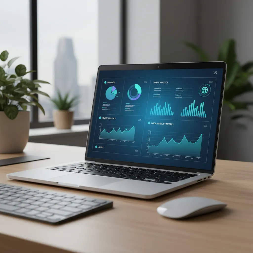 Tableau de bord d'optimisation SEO et marketing local utilisant l'intelligence artificielle marketing digital