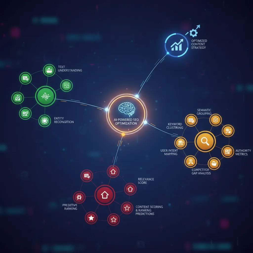 Schéma du fonctionnement de l'optimisation SEO intelligence artificielle avec NLP et machine learning