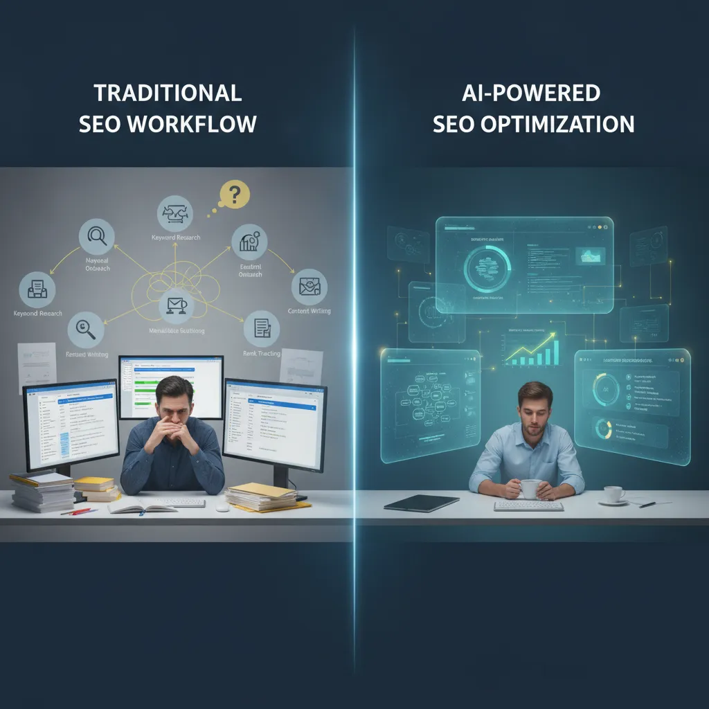 Comparaison entre SEO traditionnel et optimisation SEO intelligence artificielle avec outils d'analyse automatisée