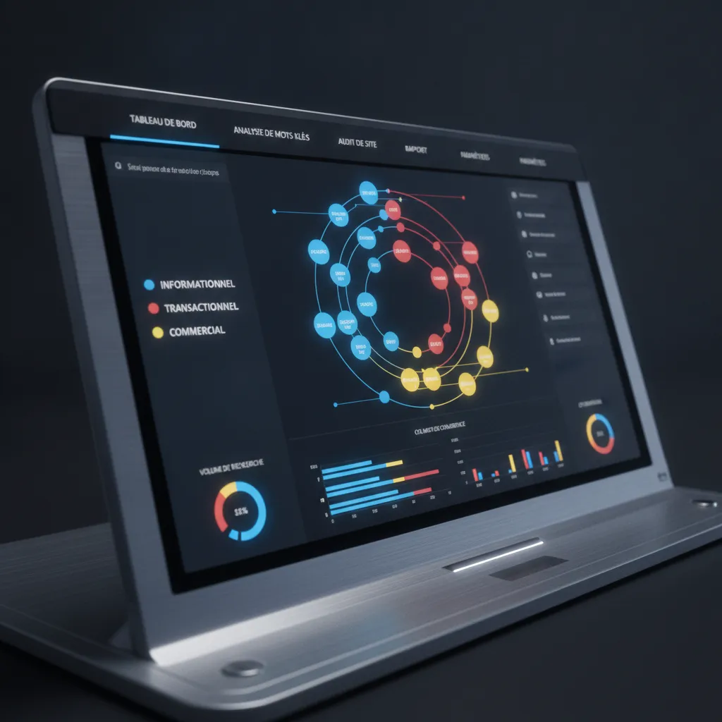 Tableau de bord d'analyse du SEO intention utilisateur par IA