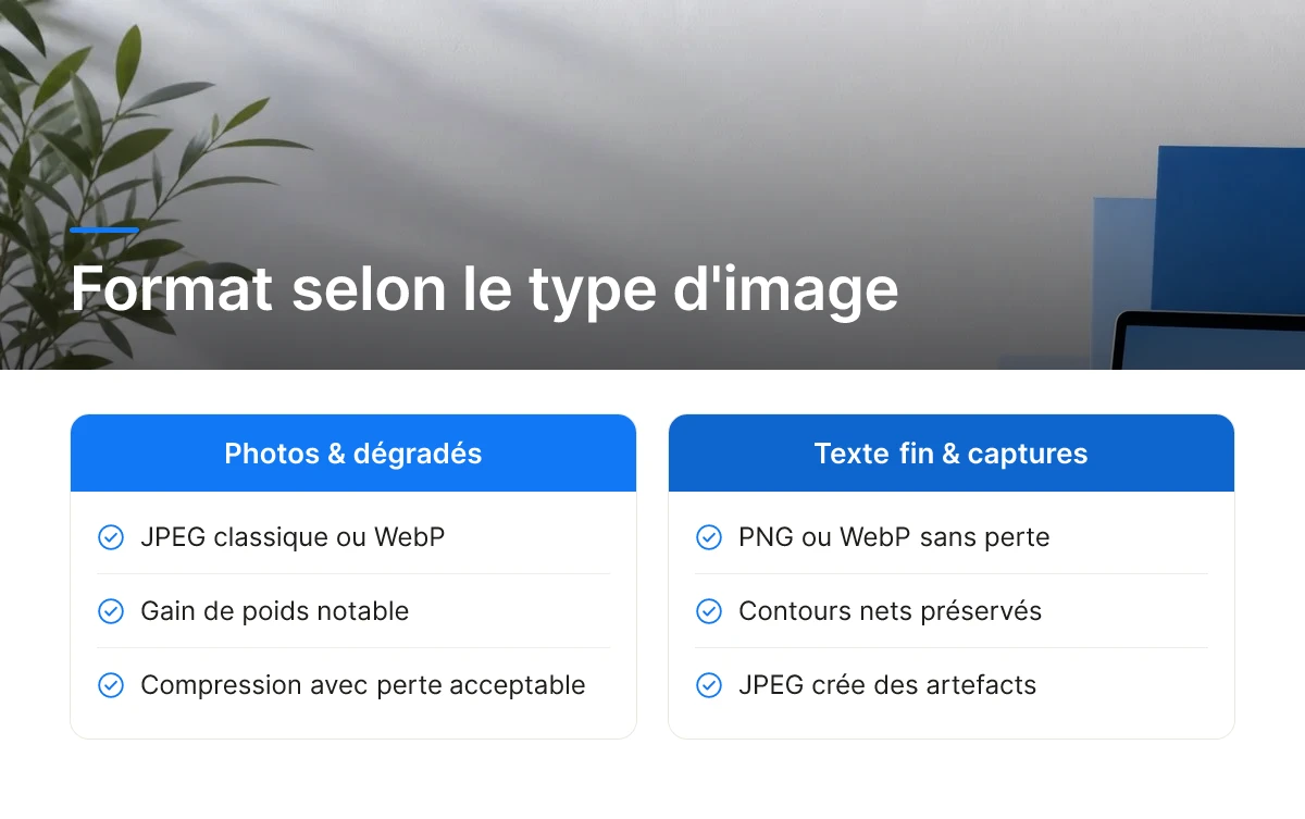 Format selon le type d'image