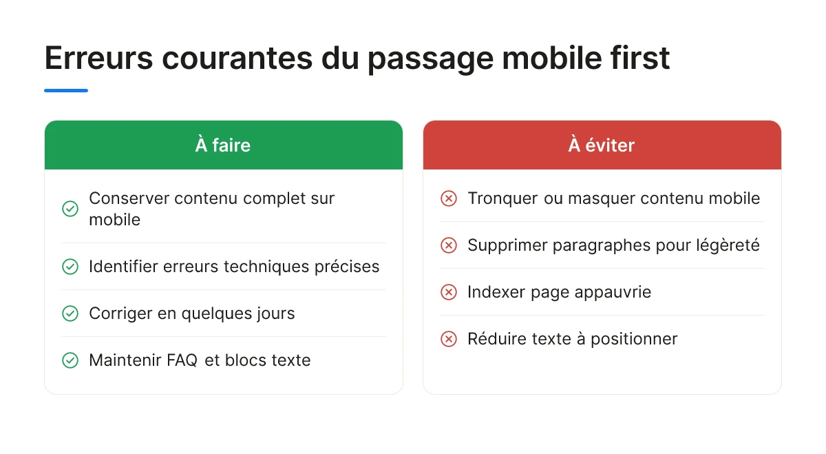 Erreurs courantes du passage mobile first