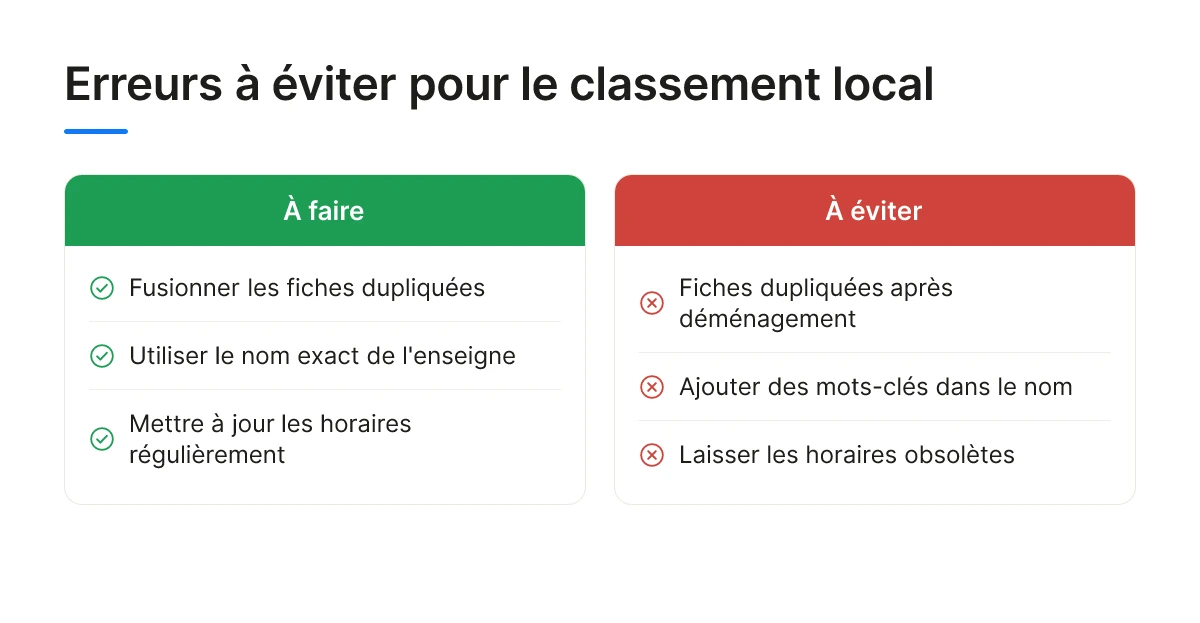Erreurs à éviter pour le classement local