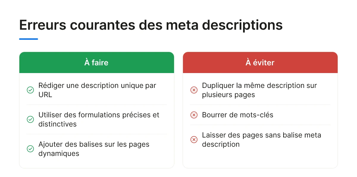 Erreurs courantes des meta descriptions