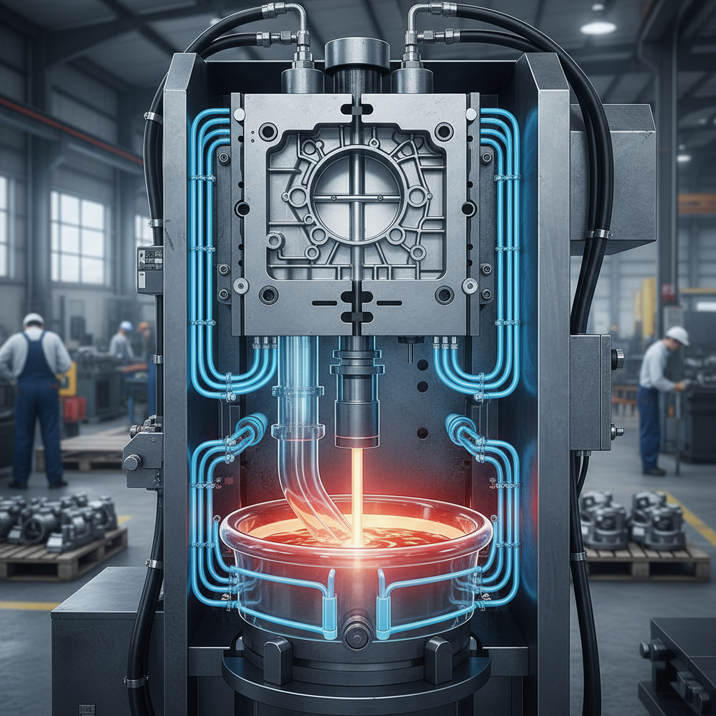 Hot chamber die casting machine cross-section used to produce automotive zinc die casting parts