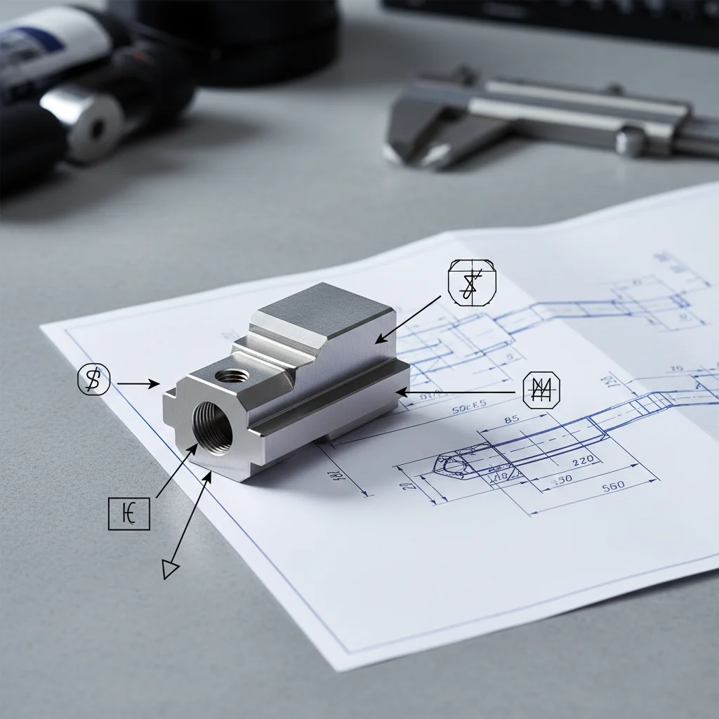 Precision machined medical device component with engineering drawing showing tight tolerances manufacturing specifications Precision machined medical device component with engineering drawing showing tight tolerances manufacturing specifications