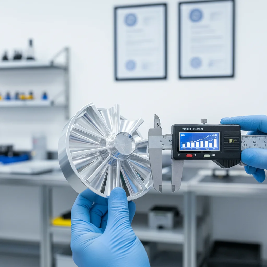 Technician performing dimensional inspection as part of quality assurance custom manufacturing at GC INDUS